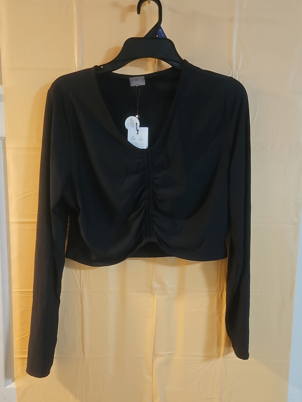 CALIA Women's Long Sleeve Ruched Swim Rashguard: BLACK: NEW WITH TAGS: SIZE XL